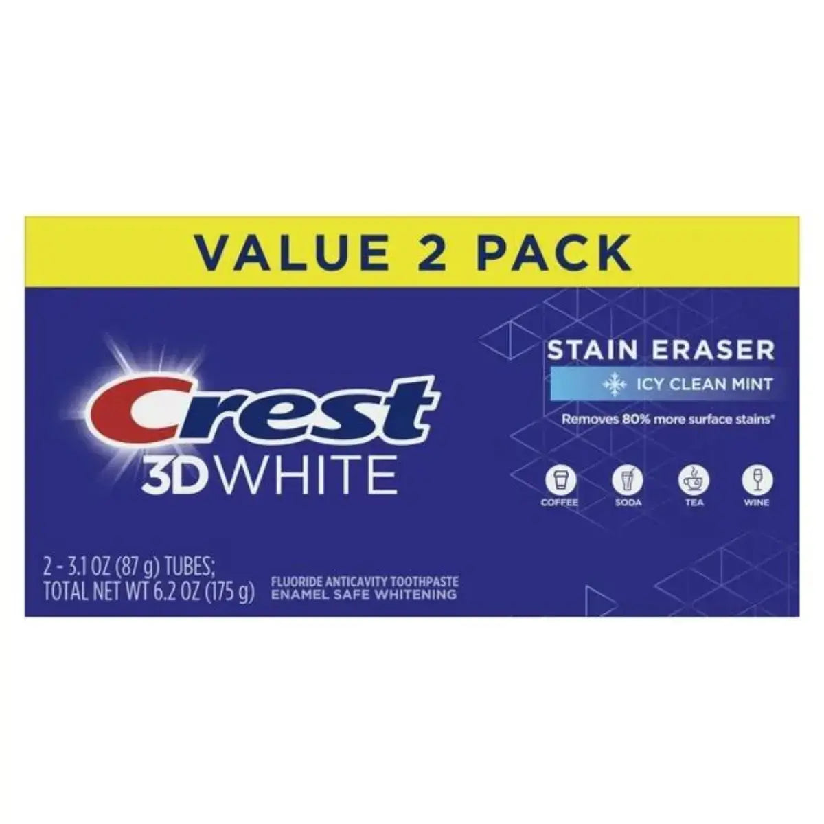 Tandpasta Crest 3D White Stain Eraser Icy Clean Mint Value 2 Pack 175g